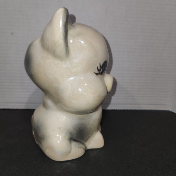 Vintage Ceramic Grazed Gray Pig Planter Pink Nose and Long Eyelashes 7.25" - Picture 2 of 6